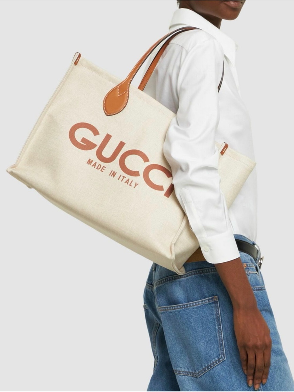 Gucci Logo leather-trimmed canvas tote bag NWT